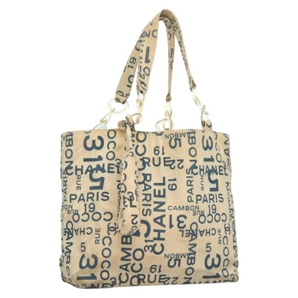 CHANEL Chain Bysy Line Tote Bag Canvas Plastic White clear CC Auth 130966 - Picture 1 of 16